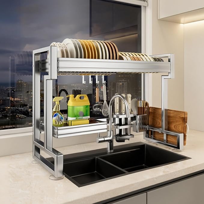 Kitchen Sink Rack Sink Above The Dish Drain Dish Washing Rack Stainless Steel Multifunctional Dish Storage Rack,Over The Sink Drying Rack for Dishes(1,85cm/33.5in)-Ruum Studio Home