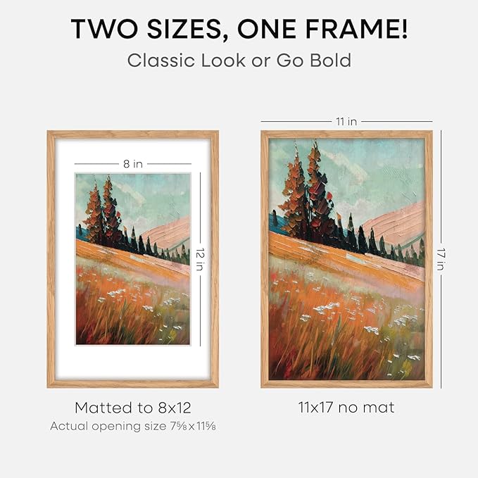Homeforia 11x17 Wood Frame, High End Natural Oak 11x17 Light Wooden Picture Frame with Mat 8x12, 11 x 17 Poster Frames Matted to 8 by 12 Photo, 17x11 Hanging Frames, Tempered Glass, Wall Kit, Set of 1-Ruum Studio Home