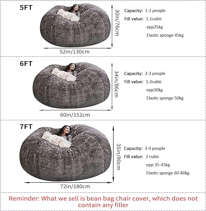 Big Huge Giant Bean Bag Chair for Adults, (No Filler) Bean Bag Chairs in Multiple Sizes and Colors Giant Foam-Filling Required- Machine Washable Covers, Double Stitched Seams (Pink,6FT)-Ruum Studio Home