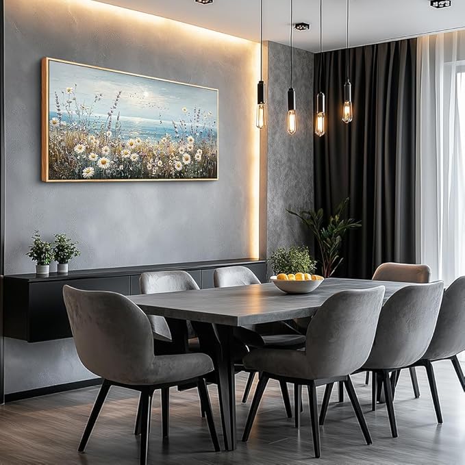 PHAOHUAXM Wall Decor For Living Room Wall Art For Bedroom Office Decorations Blue Ocean Paintings Flowers Watercolour Wall Pictures Canvas Artworks Home Decor Ready To Hang Wood Framed 20x40 In-Ruum Studio Home