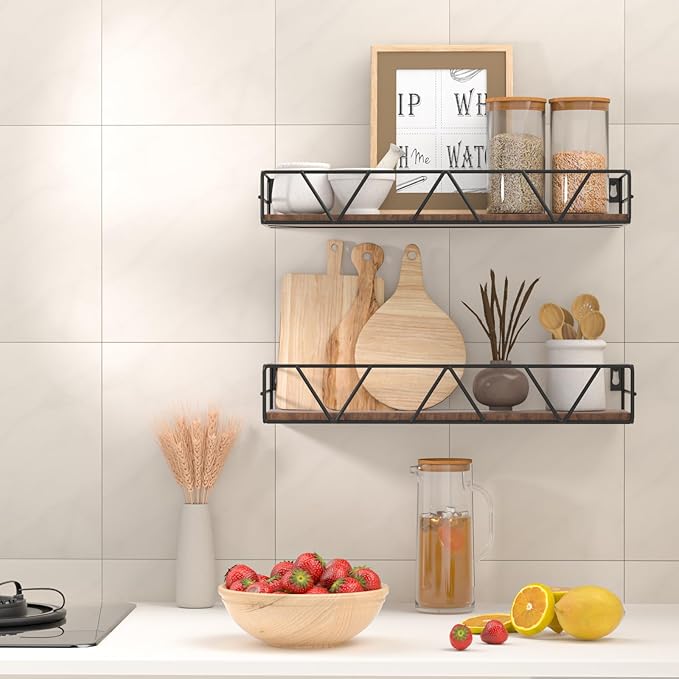 Floating Shelves Set of 3, Home Wood Wall Shelf, Farmhouse Shelf for Bedroom, Wall Mounted Floating Shelf for Living Room, Bedroom, Bathroom, Kitchen, Office (Black)-Ruum Studio Home