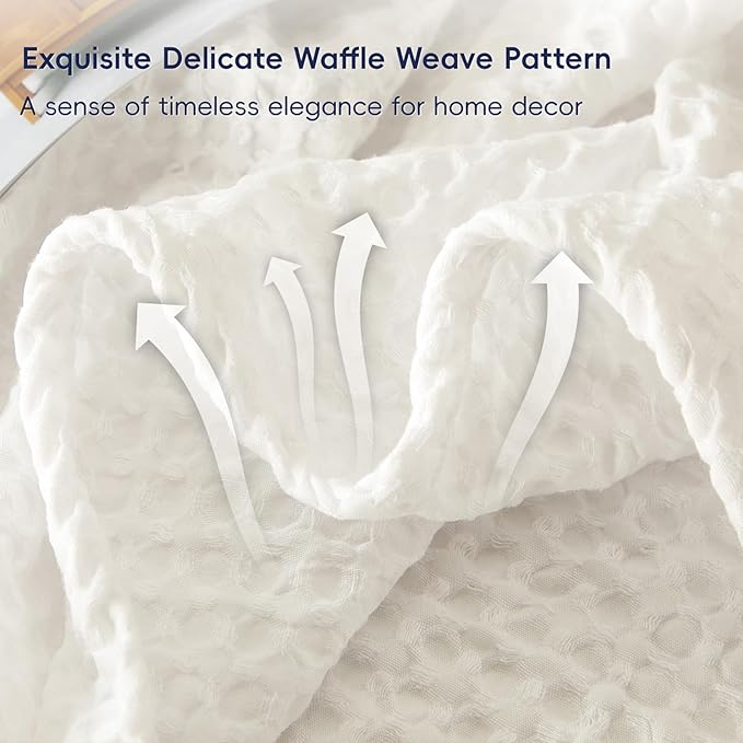 PHF Ultra Soft Waffle Weave Blanket Twin Size 66"x 90"- Washed Lightweight Breathable Cozy Woven Blanket for Bed - Aesthetic Decor for Couch Bedding Sofa Home Car - Coconut White-Ruum Studio Home
