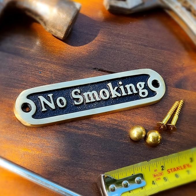 No Smoking Brass Door Sign. Traditional Style Home Décor Wall Plaque Handmade By The Metal Foundry UK.-Ruum Studio Home