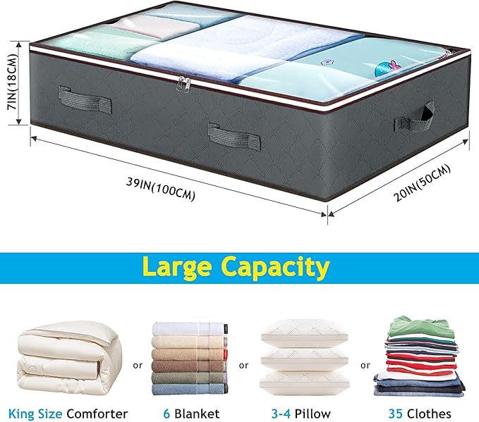 90L Under Bed Storage Containers, 6 Pack Underbed Closet Storage Organizer System, Moving Bags with Clear Window and Reinforced Handles for Bedding Pillows Blanket Clothes Wardrobe Bedroom-Ruum Studio Home