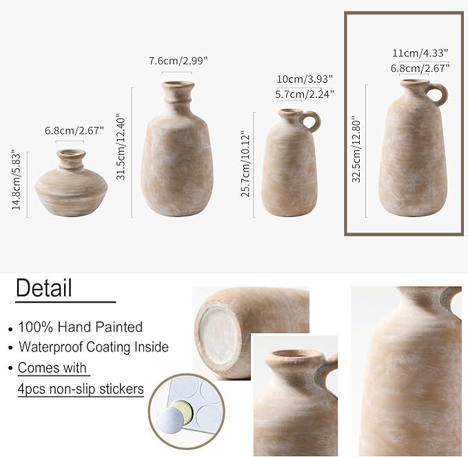 Ceramic Rustic Vase, 12.8" Large Flower Vases Home Decor for Pampas Farmhouse Decorative Pottery Clay Vase for Mantel Entryway Table Living Room Kitchen Bathroom Bedroom-Ruum Studio Home