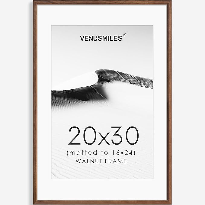 20x30 Poster Frame Natural Solid Walnut Photo Frames with 16x24 Removable Mat Wall Hanging Large Handcrafted Frame with HD Plexiglass Wall and Tabletop Display Large Picture Frame-Ruum Studio Home