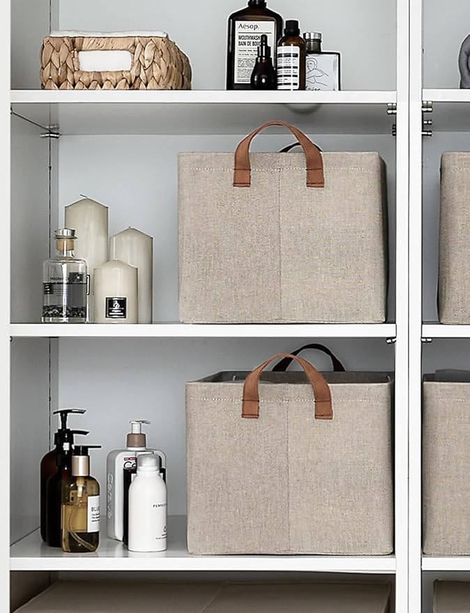 StorageWorks Storage Bins, Fabric Storage Bins for Shelves, Large Storage Baskets with Metal Frame, Closet Baskets and Bins with Handles, Brown and Beige, 2-Pack-Ruum Studio Home