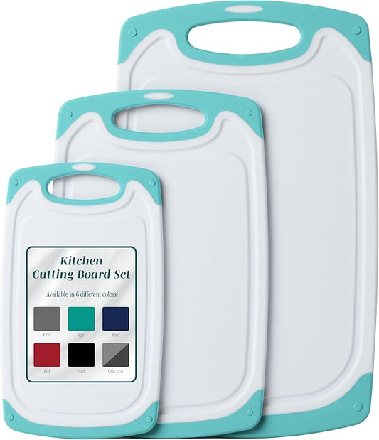 Cutting Boards for Kitchen - BPA-Free Chopping Board - Different Sizes & Non Slip Handles - Reversible, Large Cutting Board Set - Unique Gifts for Cooks Who Have Everything - 3-Pack Aqua-Ruum Studio Home