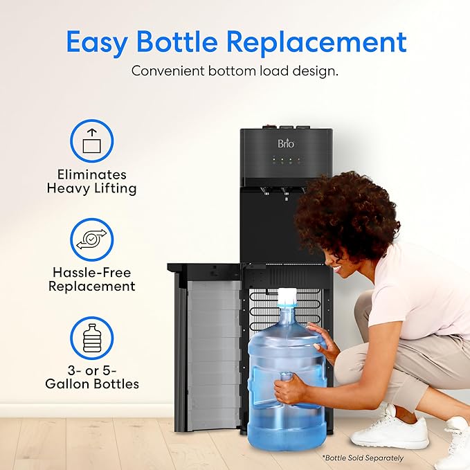 Brio Self Cleaning Bottom Loading Water Cooler Water Dispenser – Black Stainless Steel - 3 Temperature Settings - Hot, Room & Cold Water-Ruum Studio Home