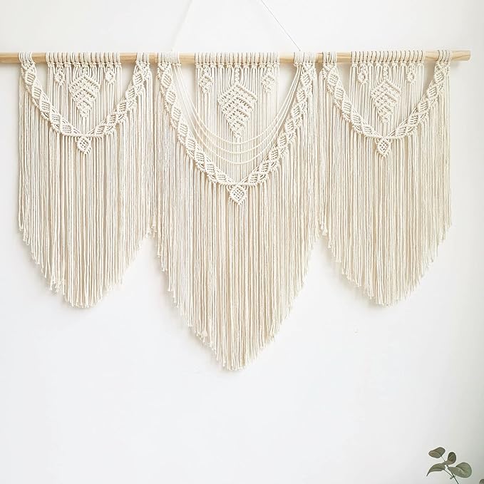 guzhiou large macrame wall hanging - Boho Tapestry Macrame Wall Decor Art- Chic Bohemian Handmade Woven Tapestry Home Decoration for Bedroom Living Room Apartment Wedding Party - 43"x32" (Beige-Leaf)-Ruum Studio Home