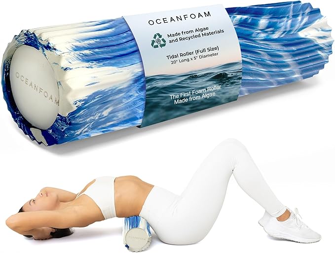 Oceanfoam Tidal Roller - Royal Marbled - Muscle Massage Foam Roller for Back Pain & Stretching - Firm and Ergonomic Wide Wave Textured - Yoga, Athletics, & Wellness - Full Size, 20" x 5"-Ruum Studio Home