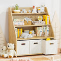 Kids Bookshelf and Toy Organizer, Wooden Kids Bookcase, Toddler Montessori Bookshelf with 3 Movable Drawers, Toy Storage Organizer for Kids Room, Living Room, Nursery-Ruum Studio Home