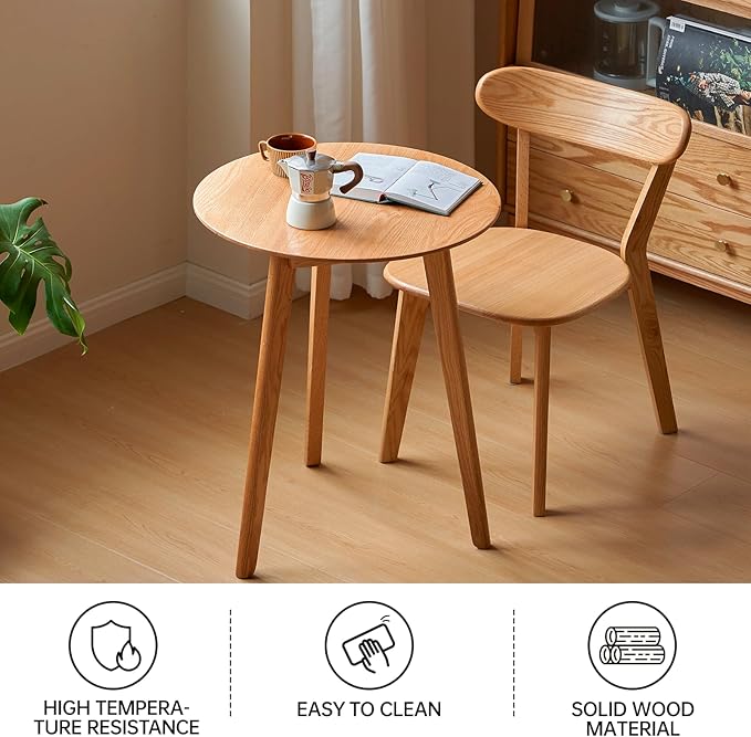 100% Solid Oak Small Tall Side Table, Mid Century Modern Coffee Table for Small Spaces, Living Room End Table with Stable Frame for Bedroom Couch, (Natural, 21.65" D x 21.65" W x 29.53" H)-Ruum Studio Home