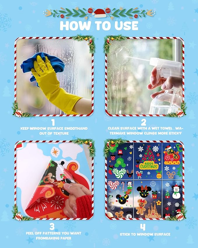 Christmas Window Clings Decorations - Cute Funny Double-Sided Static Stickers for Glass Windows and Doors, Perfect Decorations, with Castle Pattern, Reusable 9 Sheets-Ruum Studio Home