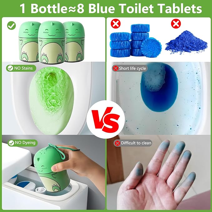 Toilet Bowl Cleaners Bottle Bathroom Toliet Bowl Cleaner with Fresh Jasmine Scent Cute Dinosaur Shaped Toilet Tank Cleaner (Green)-Ruum Studio Home