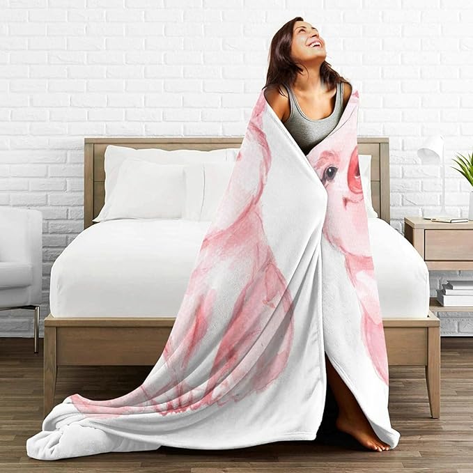 HGOD DESIGNS Lovely Pink Pig Watercolor Blanket, Super Soft Pig Throw Blanket 40"x50" Blanket for Bed Couch Chair Fall Winter Camping Living Room Office-Ruum Studio Home
