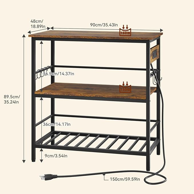 IBUYKE Kitchen Island with Storage, Bakers Rack with Power Outlet,Microwave Stand with Large Worktop,Rolling Bar Cart for Home, Outdoor, Kitchen,Rustic Brown and Black TMJ029H-Ruum Studio Home