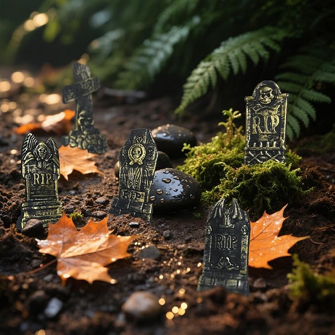 20Pcs Halloween Mini Tombstones Figurines, Plastic Miniature Tombstones Set Mini Gravestones Halloween Decorations for Miniature Graveyard Scene Haunted House DIY Crafts-Ruum Studio Home