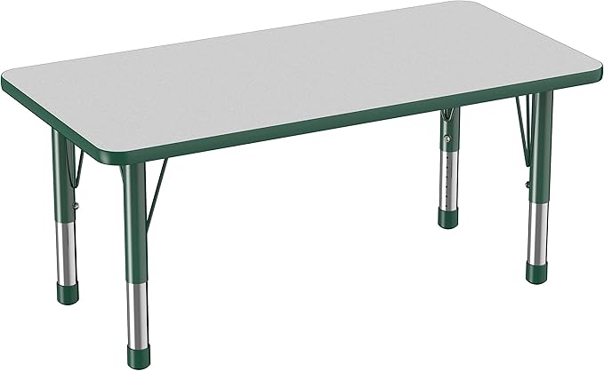 FDP Rectangle Activity School and Kids Classroom Table (24 x 48 inch), Toddler Legs, Adjustable Height 15-24 inches - Gray Top and Green Edge-Ruum Studio Home