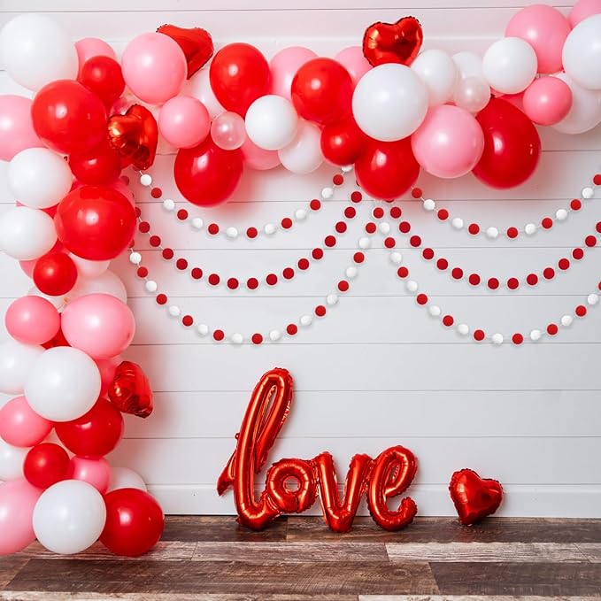 Jishi 3-Pack Pom Pom Garland Red and White Felt Ball Ornament Garland Christmas Decorations, Cute Pompom Strings for Christmas Tree Decor, Xmas Holiday Party, Birthday Banner - 6.6 Feet Long, 24 Balls-Ruum Studio Home