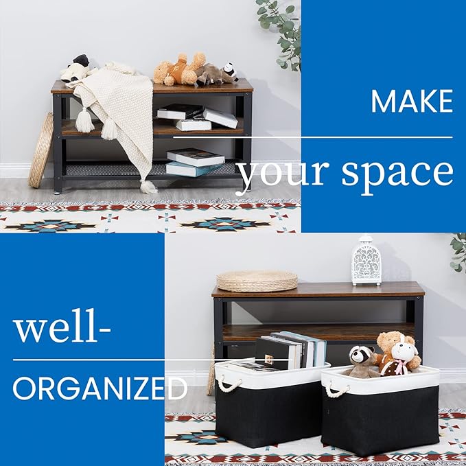 Bidtakay Black Storage Bins Storage Baskets for Shelves Decorative Basket Set of 2 Fabric Cloth Bins for Organizing 16x11.8x11.8 in Large Tall Baskets with Soft Handles for Home Office Living Room-Ruum Studio Home