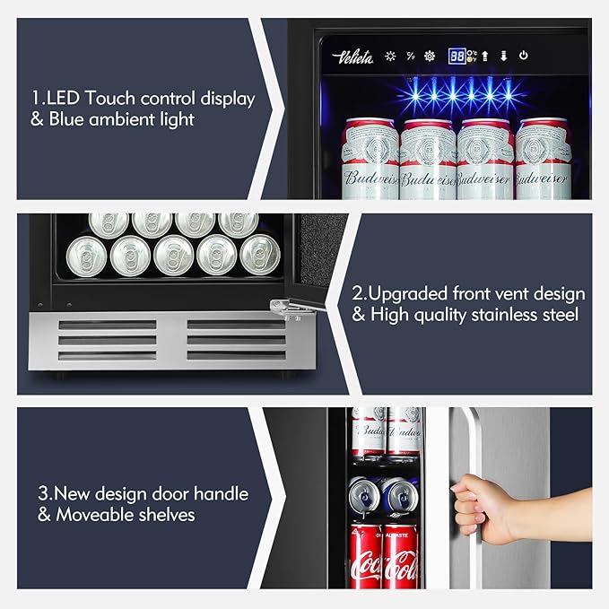 15 Inch Outdoor Beverage Refrigerator Cooler,Stainless Steel 127 Cans Beverage Fridge with French Door Under Counter Built-in or Freestanding, Perfect for Beer, Cola-Ruum Studio Home