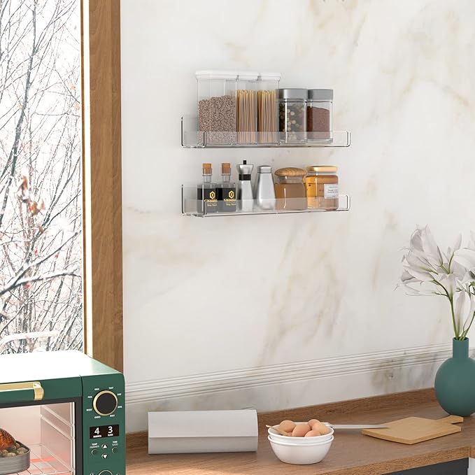 Acrylic Spice Rack Wall Mount, Hanging Spice Shelf Racks for Seasonings, Kitchen Spice Jars Wall Organizer Storage Holder, 2 Pack-Ruum Studio Home