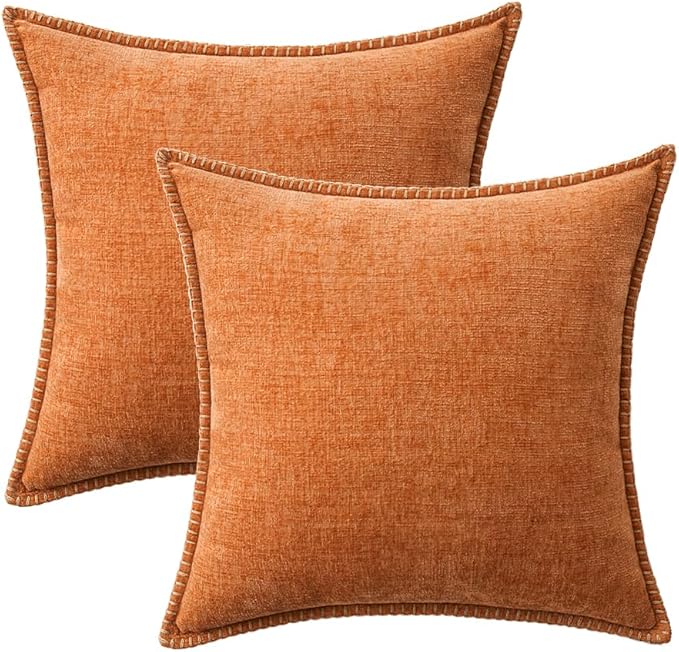 MIULEE Pack of 2 Fall Couch Throw Pillow Covers 18x18 Inch Orange Farmhouse Decorative Pillow Covers with Stitched Edge Soft Chenille Solid Dyed Pillow Covers for Sofa Bed Living Room-Ruum Studio Home