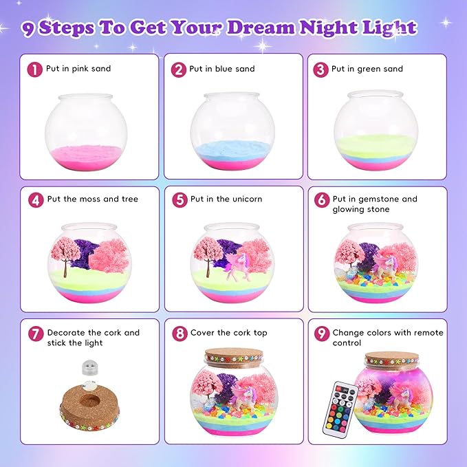 Unicorn Light-Up Terrarium Kit for Kids - Multicolor LED Night Light Birthday Gifts - Unicorn Toys for Girls Ages 4-6 7 8 9 10 Year Old - Kids Arts and Crafts Kit-Ruum Studio Home