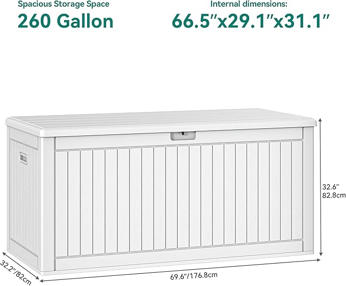 YITAHOME 260 Gallon Extra Large Deck Box, Double-Wall Resin Outdoor Storage Box with Flexible Divider for Patio Cushions Pool Supplies Garden Tools, 1000lbs Load Capacity, Lockable&Waterproof (White)-Ruum Studio Home
