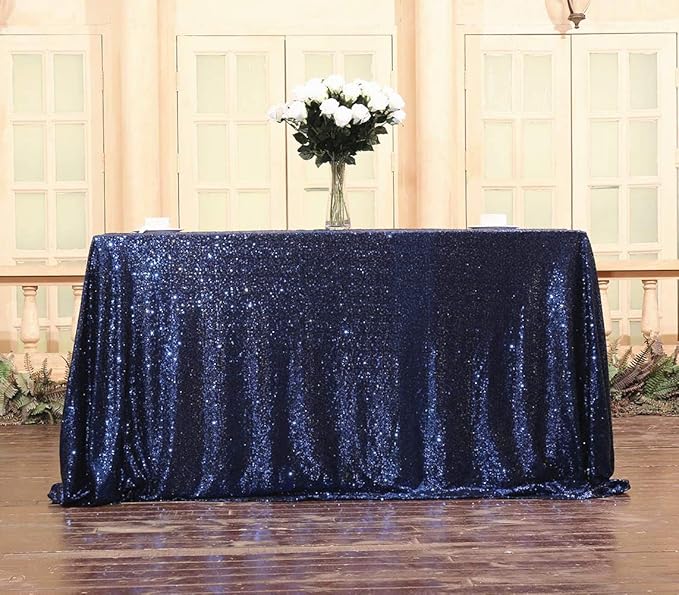 SquarePie Sequin Tablecloth 50 x 72 Inch Navy Blue Sparkly Table Linen for Wedding Party-Ruum Studio Home
