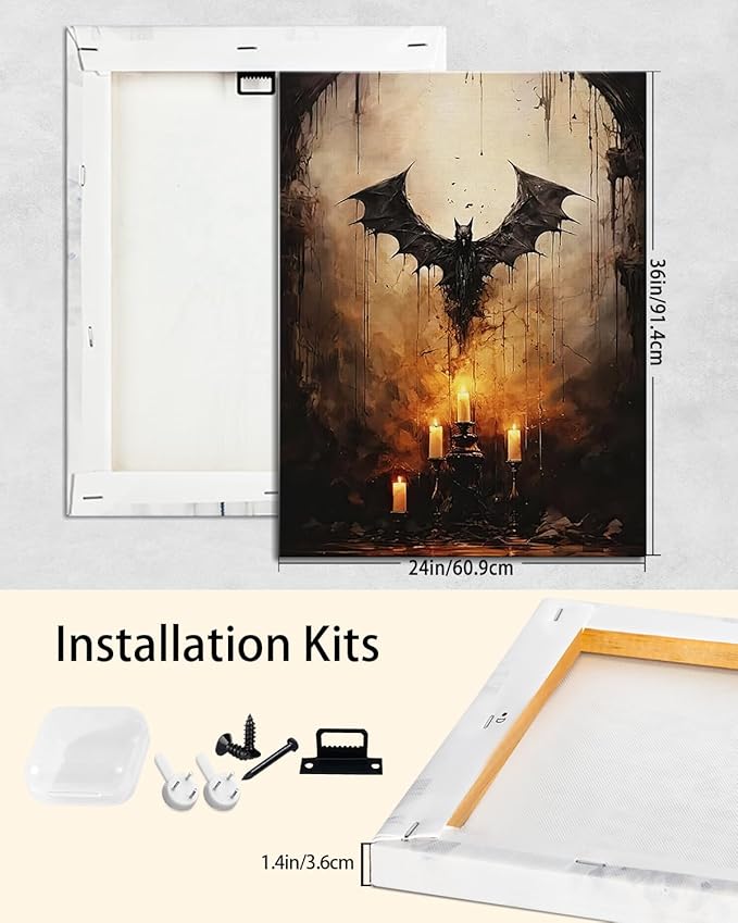 AbcCustomize Halloween Canvas Wall Art - Vintage Moody Bat Poster, Gothic Dark Academia Wall Decor, Spooky Halloween Decor for Farmhouse & Cottage, Fall Decorations Indoor for Living Room & Bedroom-Ruum Studio Home