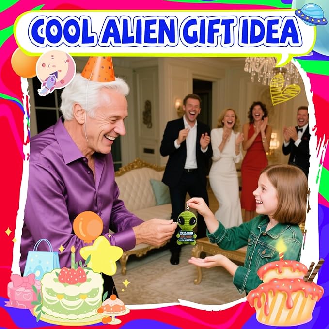 Cute Crochet Alien Plush Toy Unique Birthday Gift for Boys Girls Friends Man Women Handmade Alien Stuffed Animal Funny Space Theme Present for Kids, Teens Sci-Fi Fans-Ruum Studio Home