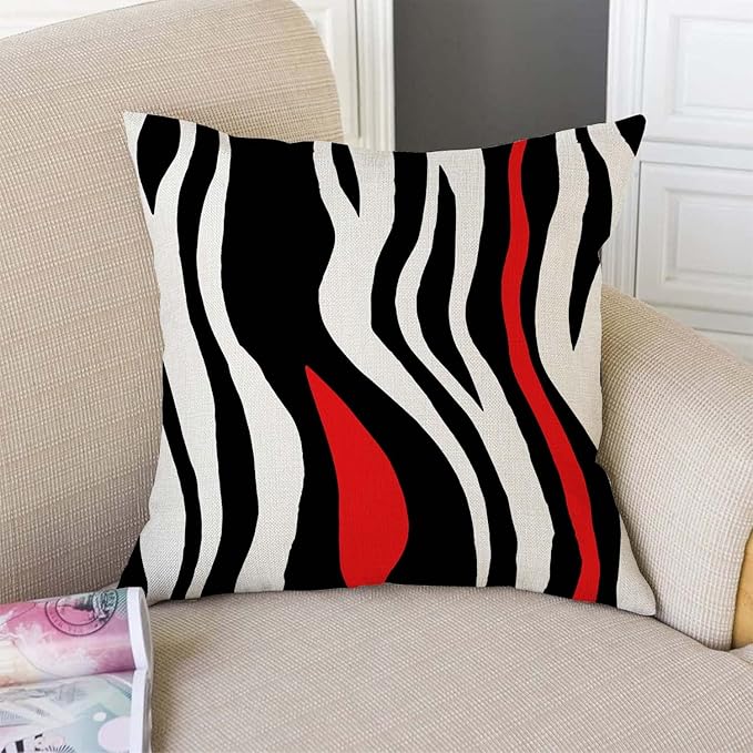 TSSOHU Throw Pillow Cover Geometric Black and White Red Abstract Line Decorative Pillow Case Home Decor Square 18x18 Inches Pillowcase-Ruum Studio Home