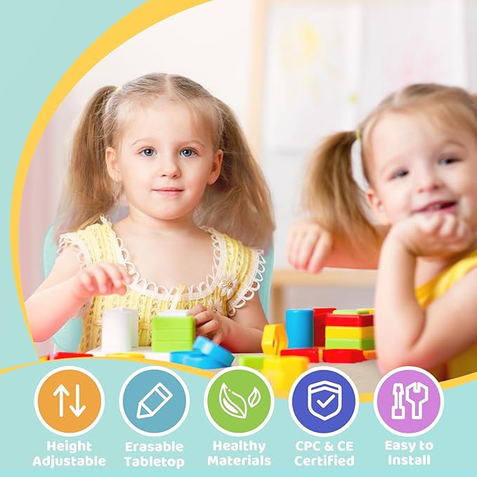 FUNLIO Kids Table and 4 Chairs Set, Height Adjustable Toddler Table and Chair Set for Ages 3-8, Easy to Wipe Arts & Crafts Table, for Classrooms/Daycares/Homes, CPC & CE Approved (5-Piece Set) - Green-Ruum Studio Home