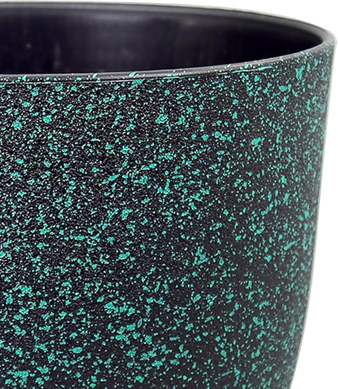 Plant Pots 9/8/7.5inch, Set of 3 Modern Decorative Plastic Planters with Drainage Holes and Saucer for Garden House Plants, Flower Pots for Indoor Outdoor Plants, Black with Green Speckles-Ruum Studio Home