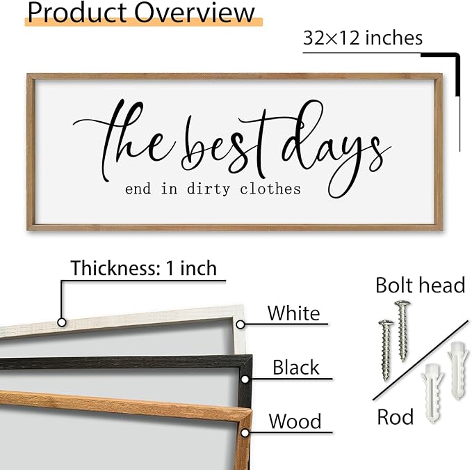 SRSZHIYUE The Best Days End In Dirtiest Clothes Sign Wall Decor Art 32"×12" for Laundry Room Large Wood Framed Wall Hanging (Wood)-Ruum Studio Home