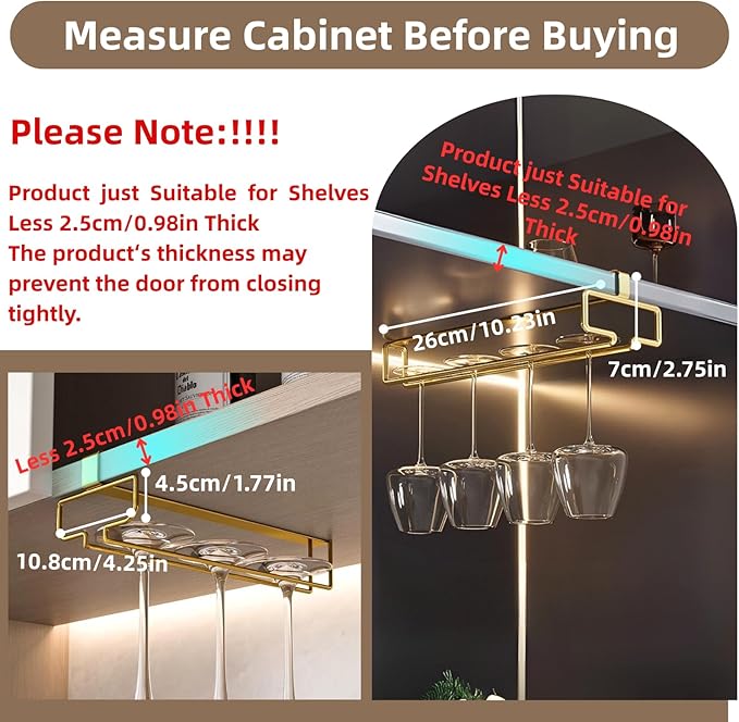 LINFIDITE Gold Under Cabinet Wine Glass Holder, 2 Pack, Space Saving, Easy Installation, Anti-Skid, Compact Design, Sturdy Materials, Affordable Gift-Ruum Studio Home