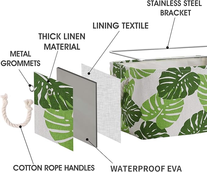 Storage Cubes, Storage Bins Baskets for Organizing 4 Pack for Organizing Toys, Clothes, Closet Baskets with Rope Handles for Nursery Home(White and Green,15.7"L×11.8"W×8.2"H)-Ruum Studio Home