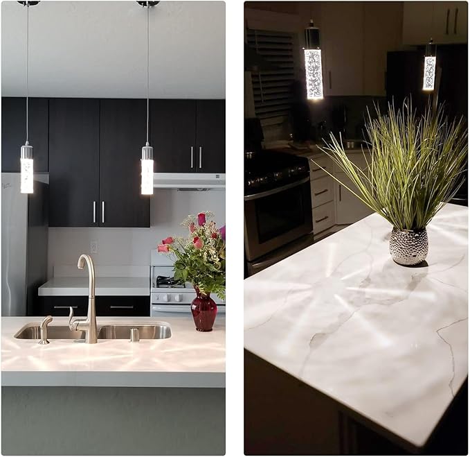 OKELI Modern Pendant Light,3 Color LED Bubble Crystal Island Light Fixtures,Chrome Mini Pendant Lighting for Kitchen Island,Bar,6W,3000-6000K,ETL-Ruum Studio Home