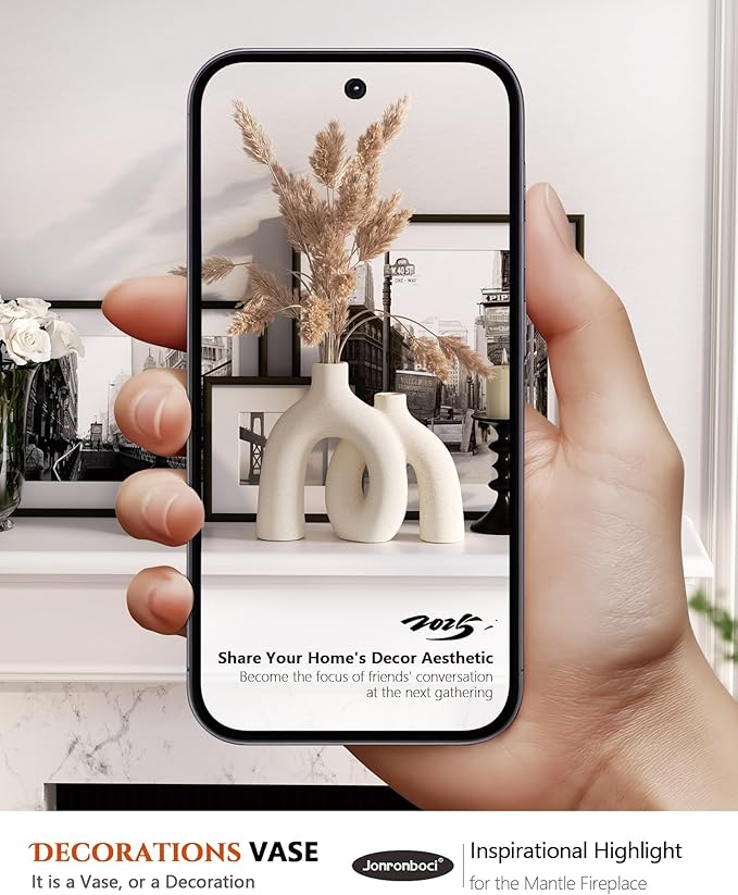 Hug Donut Decorative Vase Set - Modern Nordic Boho Style Vases Home Decor, Matte Ceramic Decorations for Living Room Shelf, Bookshelf Mantle Entryway Table or Console Décor (Cream White)-Ruum Studio Home