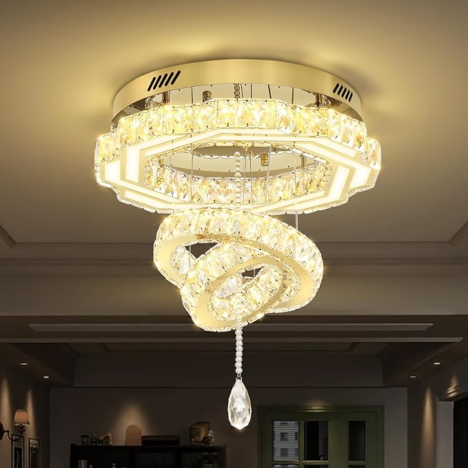 Flashing God 20" Crystal Chandelier Crystal LED Flush Mount Chandeliers for Living Room Bedrooms Dining Room Modern Gold Chandelier Lighting Dimmable 2700k 4500k 6000k-Ruum Studio Home