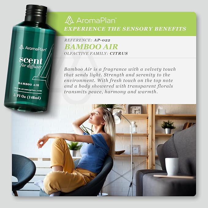 Aromaplan Hotel Scents Bamboo Air 5 Fl Oz (148ml), Home Luxury Aroma & Hotel Fragrance Diffuser Oil- Hotel Diffuser Oil for Aromatherapy- USA Made, Bigger Bottle, Bolder Aroma & Longer Lasting-Ruum Studio Home