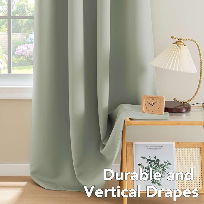 H.VERSAILTEX Winter Season Thermal Insulated Nickel Grommet Blackout Curtains/Draperies for Bedroom/Living Room - 2 Panels Set - 52x72 Inch - Solid Light Sage-Ruum Studio Home