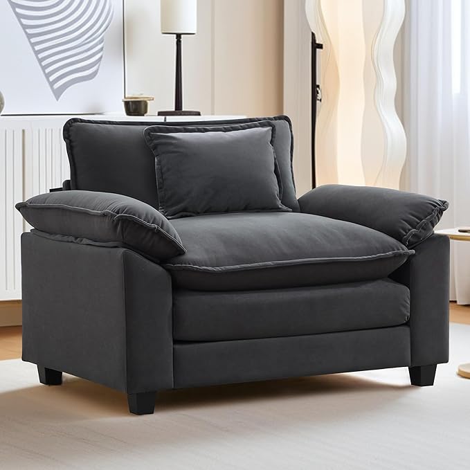 URRED Modular Sectional Sofa Comfy Cloud Couch, Modern Velvet Sofa Sleeper Deep Seat Couches with Ottoman/Pillows for Living Room (Dark Gray, 53'')-Ruum Studio Home