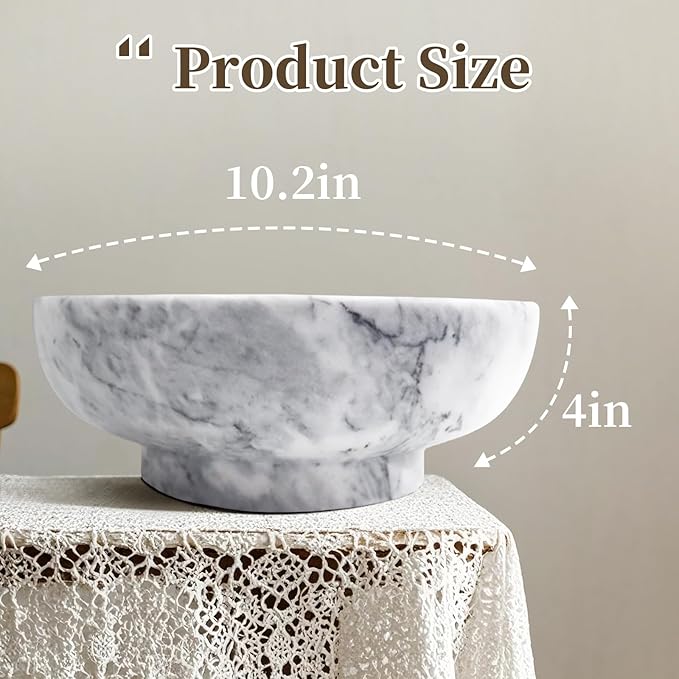 Natural White Marble Bowl with Grey Veins Large Decorative Bowl for Home Decor，Entryway, Fruit Display, Key Holder, Centerpiece (10.2" Diameter)-Ruum Studio Home