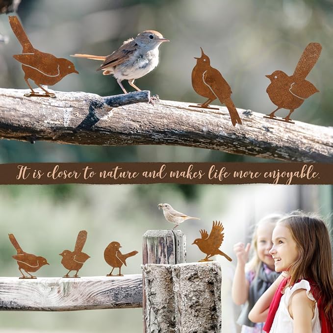 5PCS Rusty Birds Decoration,Outdoor Bird Wall Decor,Metal Birds Yard Decor, Metal Birds Craft Statue Ornaments - Garden Sculptures and Yard Art, Fence Decorations Outdoor,Rustic Garden Decor-Ruum Studio Home