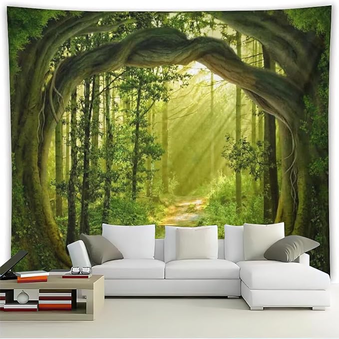 FENDROM Enchanted Forest Tapestry Nature Sunshine Lanscape Green Tree Cave Tapestries Wall Hanging For Living Room Bedroom Home Decorations-Ruum Studio Home