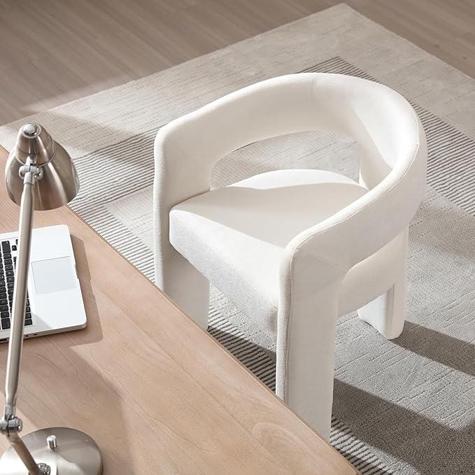 White Chenille Dining Chairs Set of 2, Modern Barrel Dining Room Chairs Upholstered Accent Chair with Arms and Round Back for Living Room Kitchen Armchair No Assembly Needed-Ruum Studio Home