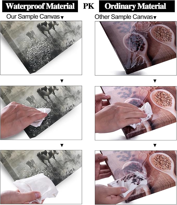 LASMOND Black and White Cow Wall Art for Living Room Ink Wash Canvas Painting Prints Morning Cattle Vintage Country Farmhouse Artwork Bedroom Office Decor (40x20 Inches)-Ruum Studio Home